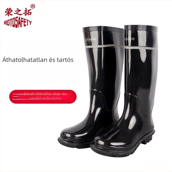 Férfi esőcsizmák gumiból és műanyagból, vízállóak, olajállóak, sav- és lúgállóak, PVC anyagú, gyorsan száradó bélés, középmagasságú