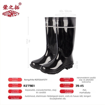Férfi esőcsizmák gumiból és műanyagból, vízállóak, olajállóak, sav- és lúgállóak, PVC anyagú, gyorsan száradó bélés, középmagasságú