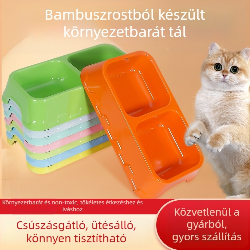 Macska- és kutyáknak két tál, melamin alapanyagból, automata etető készlet, négyszögletes víz adagoló, ütésálló