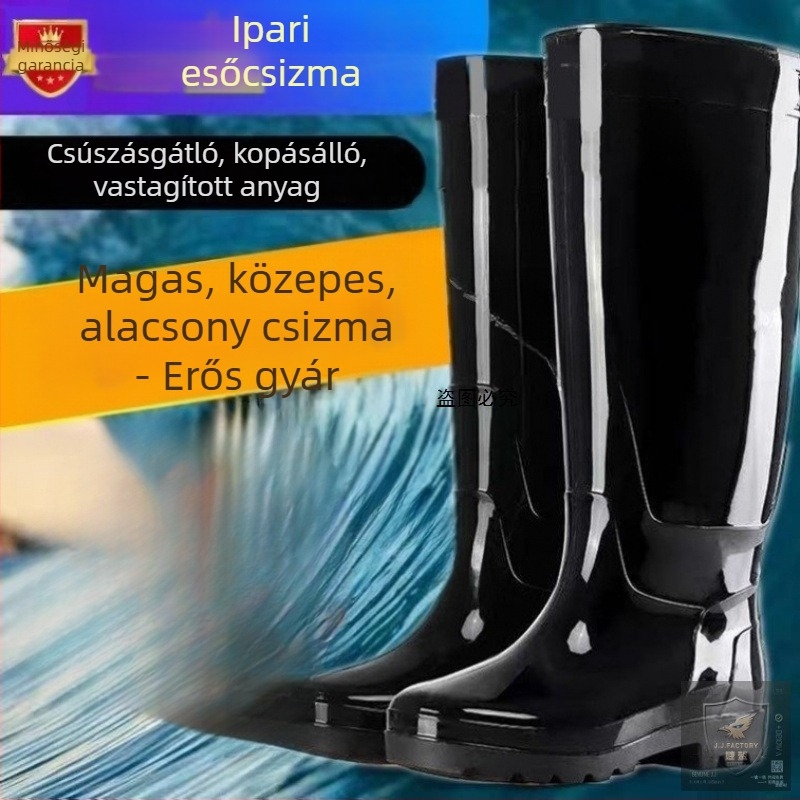 Férfi rövid esőcsizmák, vízállóak, csúszásmentesek, PU felső rész, gumí talp, báránybőr bélés