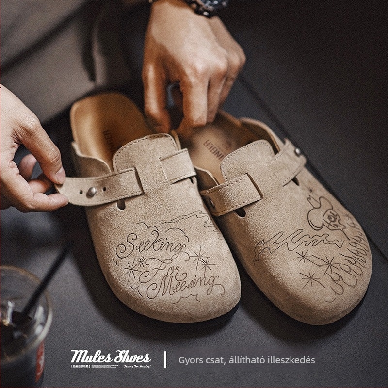 Maden Illustration Birkenstock férfi papucs – tavasz/nyár, casual slip-on zárt toe, EVA talp, nubuk felsőrész