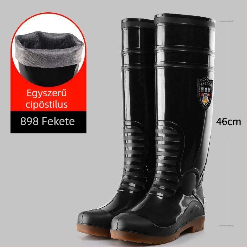 Férfi esőcsizma, magas szárú, fleece-belsővel, meleg, PVC felső rész, gumírozott talp