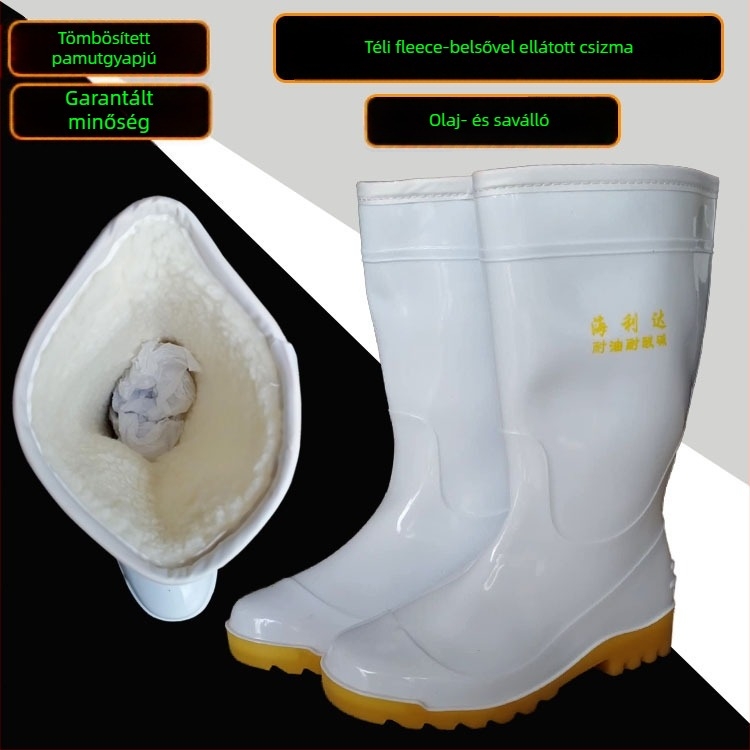 Férfiaknak szóló magas szárú esőcsizma melegített pamut velúr bélés, hideg elleni védelem, PVC vízálló