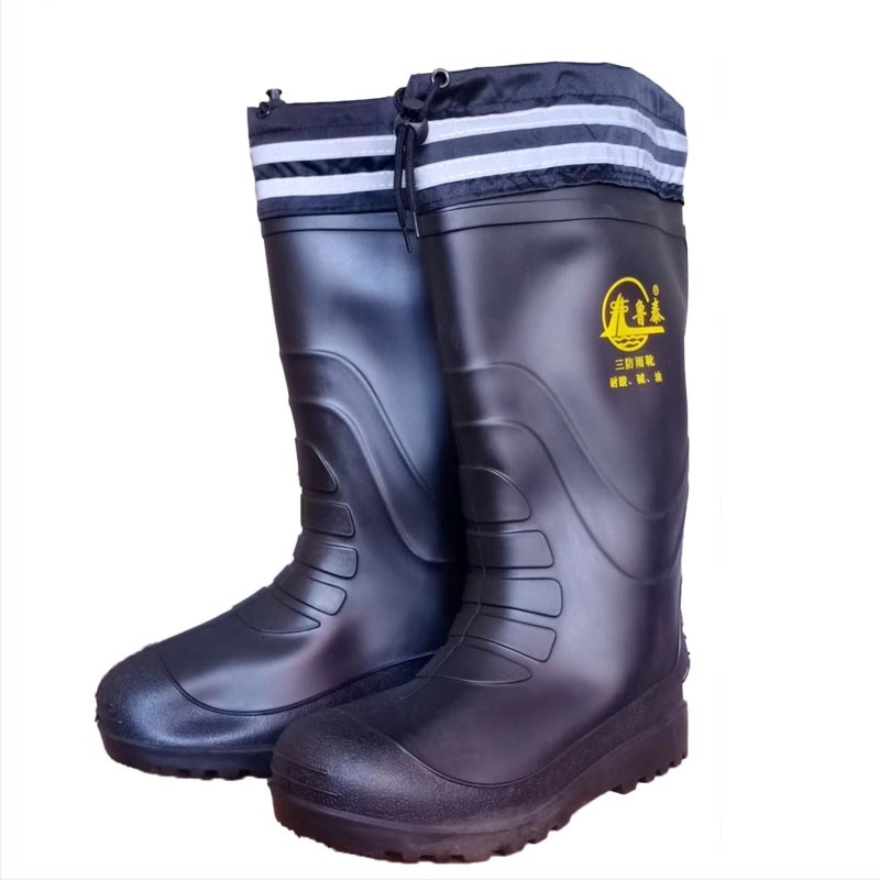 Férfiaknak szóló magas szárú esőcsizma melegített pamut velúr bélés, hideg elleni védelem, PVC vízálló