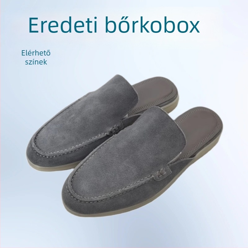 Férfi bőr és velúr mokaszinok, slip-on, kerek orr, alacsony profil, műanyag talp