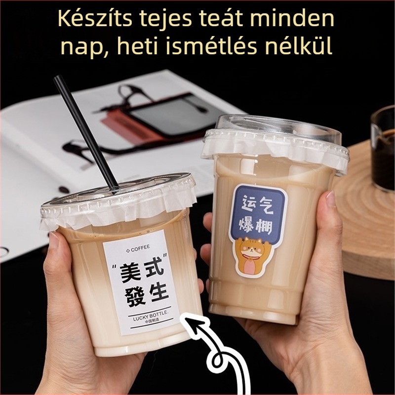 Bailai PET egyszer használatos pohár hideg italokhoz, átlátszó fedéllel, 401–500 ml, tej-tea, kávé és citromos tea