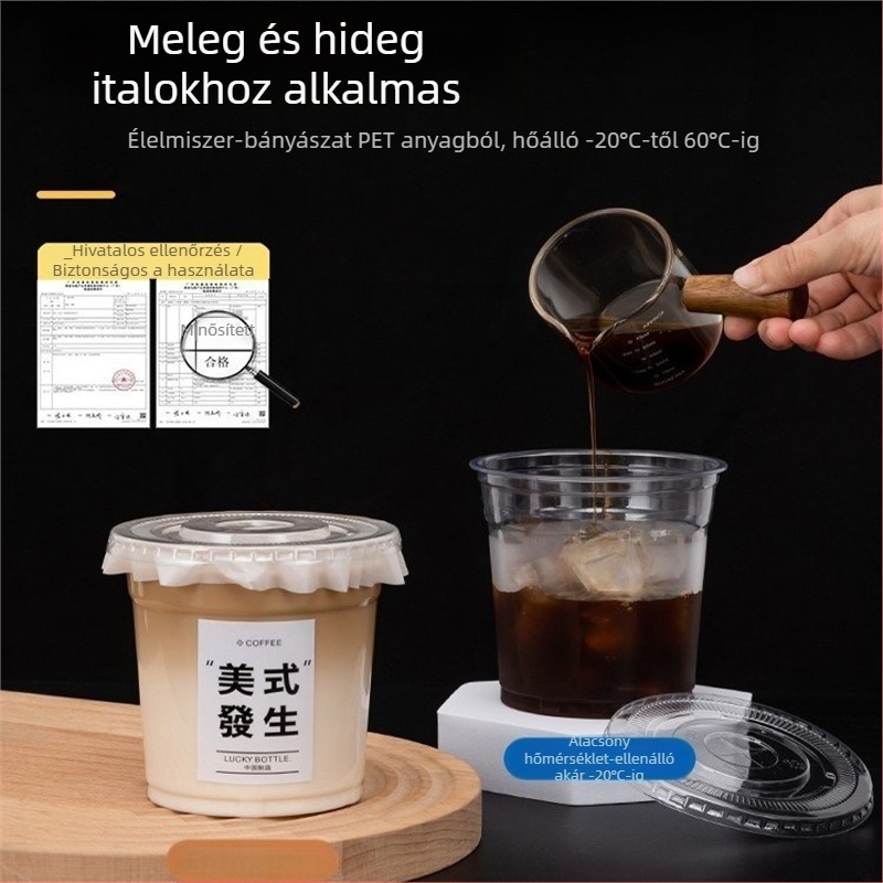 Bailai PET egyszer használatos pohár hideg italokhoz, átlátszó fedéllel, 401–500 ml, tej-tea, kávé és citromos tea