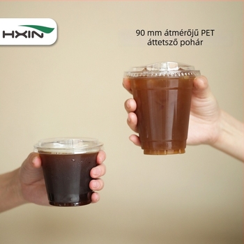 Egyszer használatos átlátszó PET pohár, kerek alakú, 301–400 ml kapacitás, nyomtatott logóval, testreszabható, hideg italokhoz