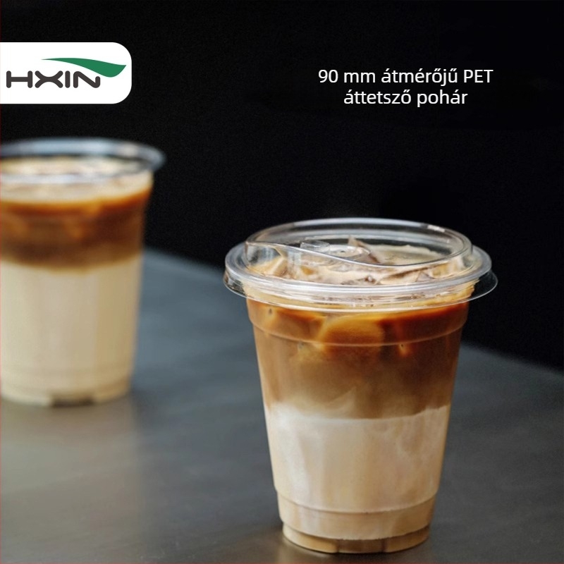 Egyszer használatos átlátszó PET pohár, kerek alakú, 301–400 ml kapacitás, nyomtatott logóval, testreszabható, hideg italokhoz
