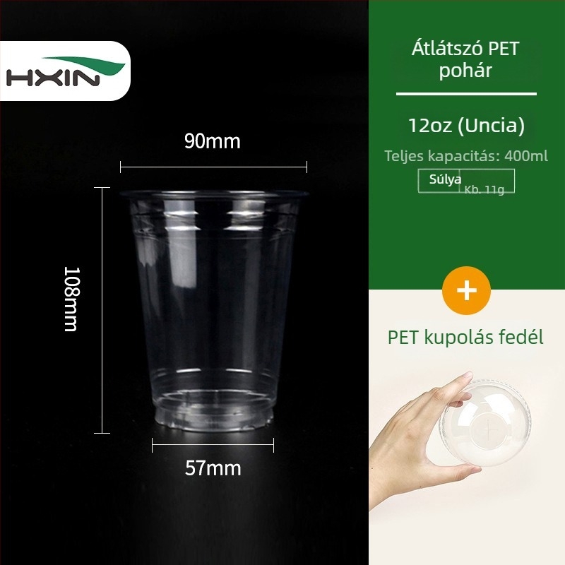 Egyszer használatos átlátszó PET pohár, kerek alakú, 301–400 ml kapacitás, nyomtatott logóval, testreszabható, hideg italokhoz