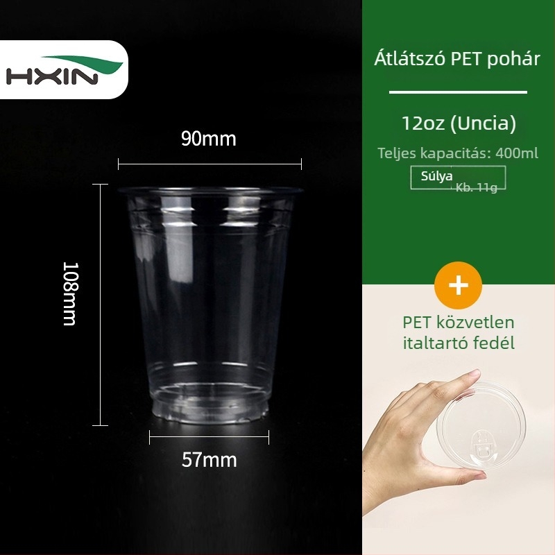 Egyszer használatos átlátszó PET pohár, kerek alakú, 301–400 ml kapacitás, nyomtatott logóval, testreszabható, hideg italokhoz