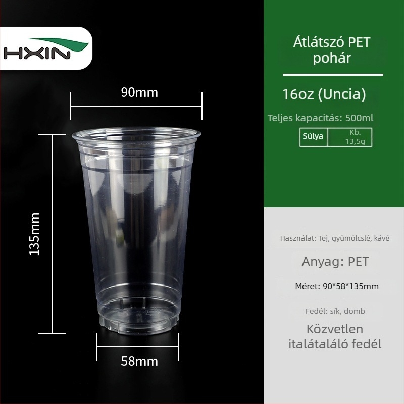 Egyszer használatos átlátszó PET pohár, kerek alakú, 301–400 ml kapacitás, nyomtatott logóval, testreszabható, hideg italokhoz