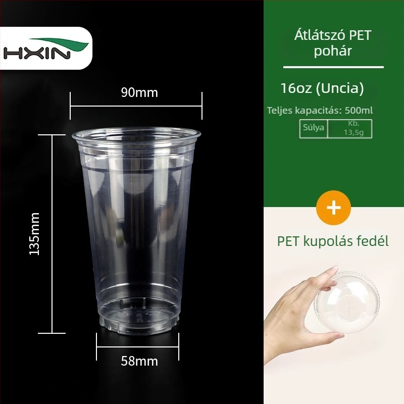 Egyszer használatos átlátszó PET pohár, kerek alakú, 301–400 ml kapacitás, nyomtatott logóval, testreszabható, hideg italokhoz