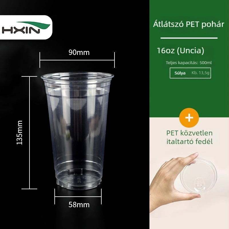 Egyszer használatos átlátszó PET pohár, kerek alakú, 301–400 ml kapacitás, nyomtatott logóval, testreszabható, hideg italokhoz