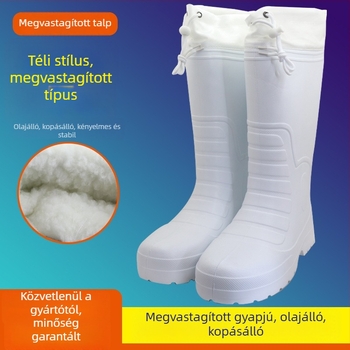 Téli EVA habból készült meleg csizma, könnyű, csúszásmentes, fehér konyhai csizma magas szárú, vízálló és olajálló szakács esőcsizma