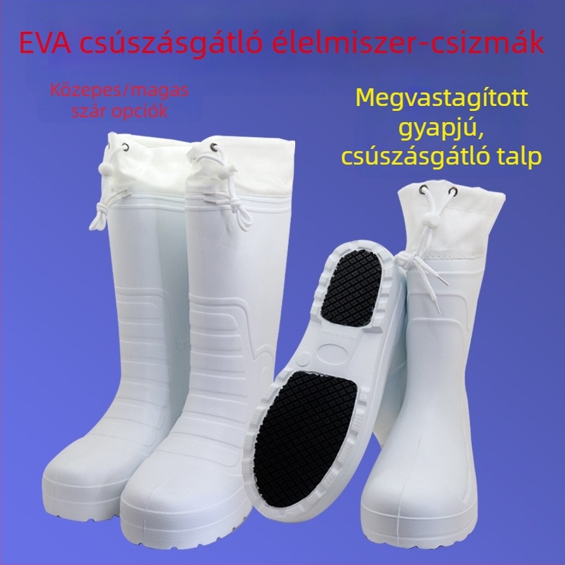 Téli EVA habból készült meleg csizma, könnyű, csúszásmentes, fehér konyhai csizma magas szárú, vízálló és olajálló szakács esőcsizma