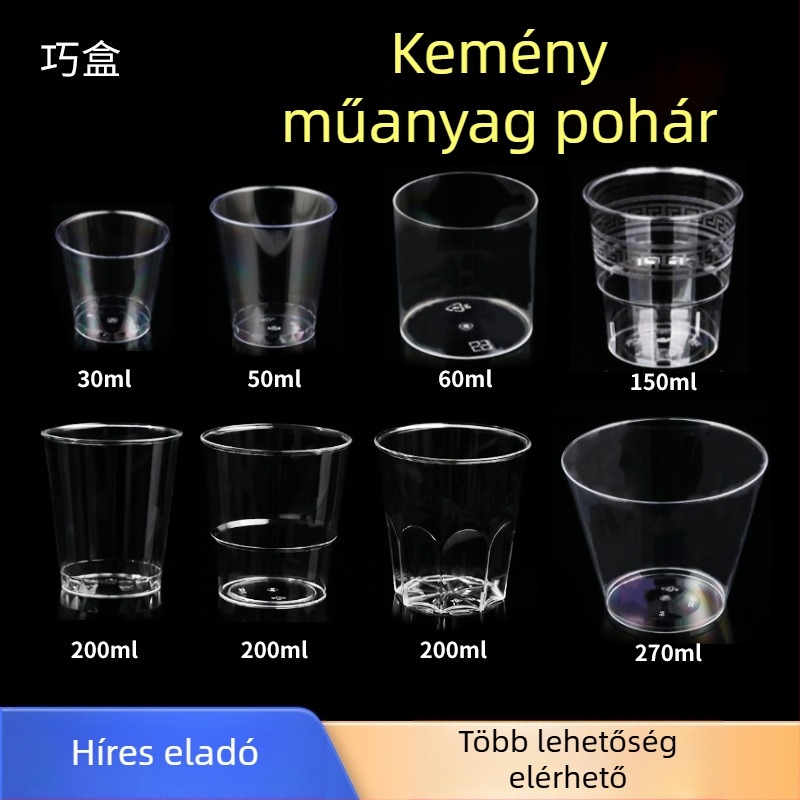 PS műanyag desszert pohár – egyszer használatos mousse pohár fagylalt és desszertekhez, ezüstös hot stamping, fedél nélküli, kapacitások 50ml 270ml 200ml