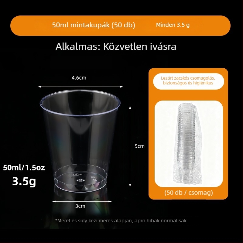 PS műanyag desszert pohár – egyszer használatos mousse pohár fagylalt és desszertekhez, ezüstös hot stamping, fedél nélküli, kapacitások 50ml 270ml 200ml