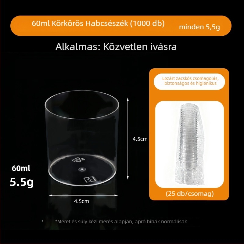 PS műanyag desszert pohár – egyszer használatos mousse pohár fagylalt és desszertekhez, ezüstös hot stamping, fedél nélküli, kapacitások 50ml 270ml 200ml