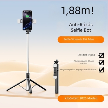 Selfie stick beépített állvánnyal (X6 kibővített változat) – rozsdamentes acél + ABS, Bluetooth távirányító, képstabilizáció, testreszabható