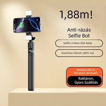 Selfie stick beépített állvánnyal (X6 kibővített változat) – rozsdamentes acél + ABS, Bluetooth távirányító, képstabilizáció, testreszabható