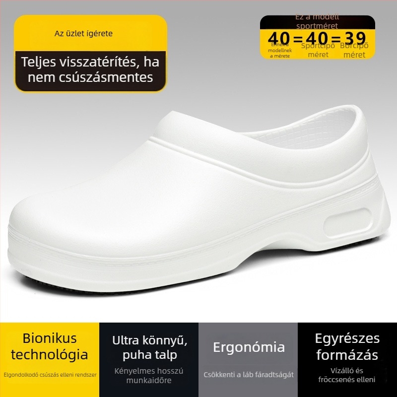 Uniszex konyhai munkacipő, EVA felsőrész és talp, vízálló, csúszásmentes, alacsony szárú, lapos sarok, modell cs1373