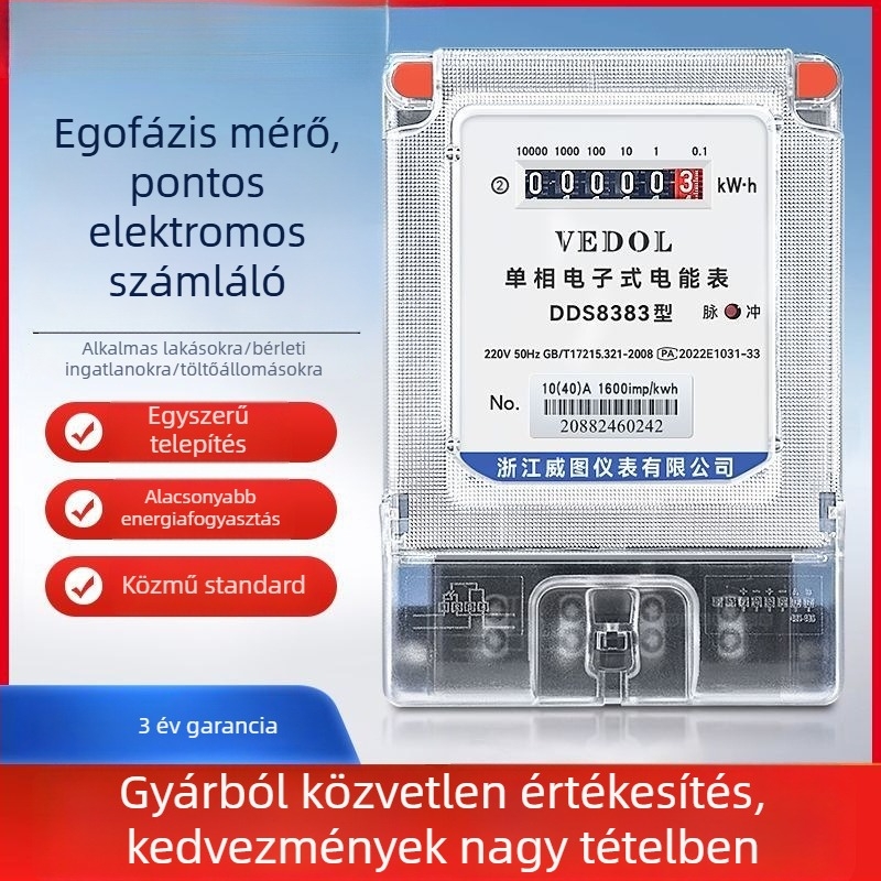 Digitális intelligens energia-mérő 220V, egyfázisú, lakossági felhasználásra