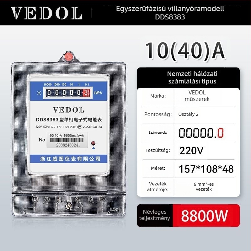 Digitális intelligens energia-mérő 220V, egyfázisú, lakossági felhasználásra