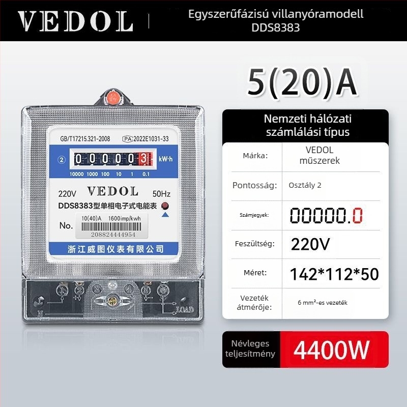 Digitális intelligens energia-mérő 220V, egyfázisú, lakossági felhasználásra