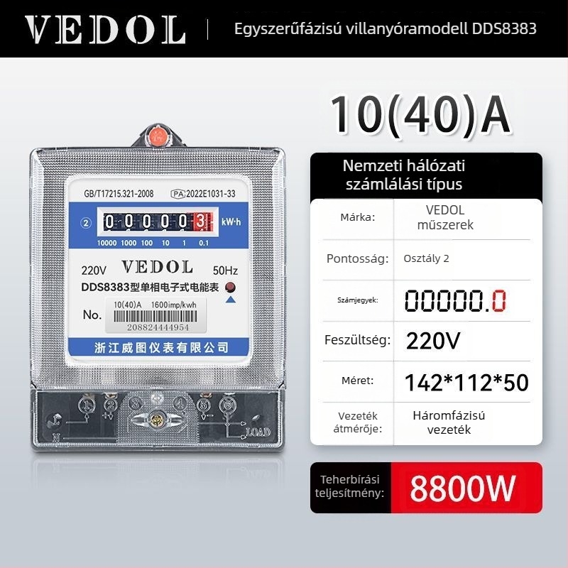 Digitális intelligens energia-mérő 220V, egyfázisú, lakossági felhasználásra