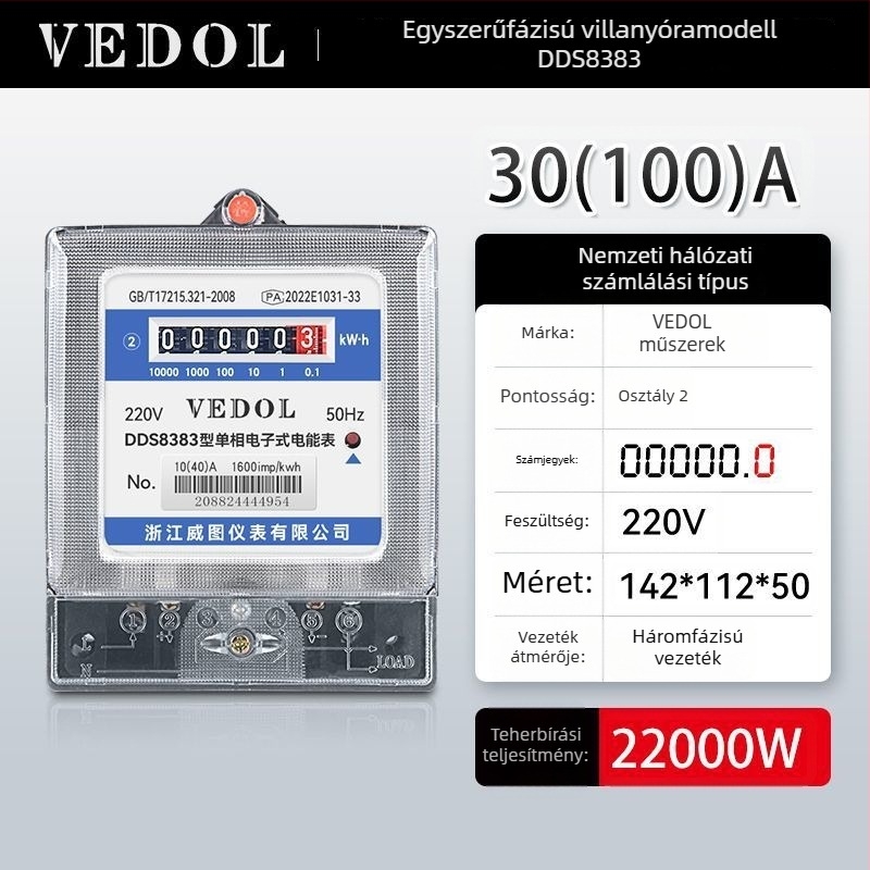 Digitális intelligens energia-mérő 220V, egyfázisú, lakossági felhasználásra