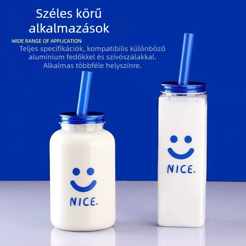 Egyszer használatos tej-tea üveg fedővel, gömb alakú PET italos üveg, 350–500 ml, logó nyomtatás elérhető
