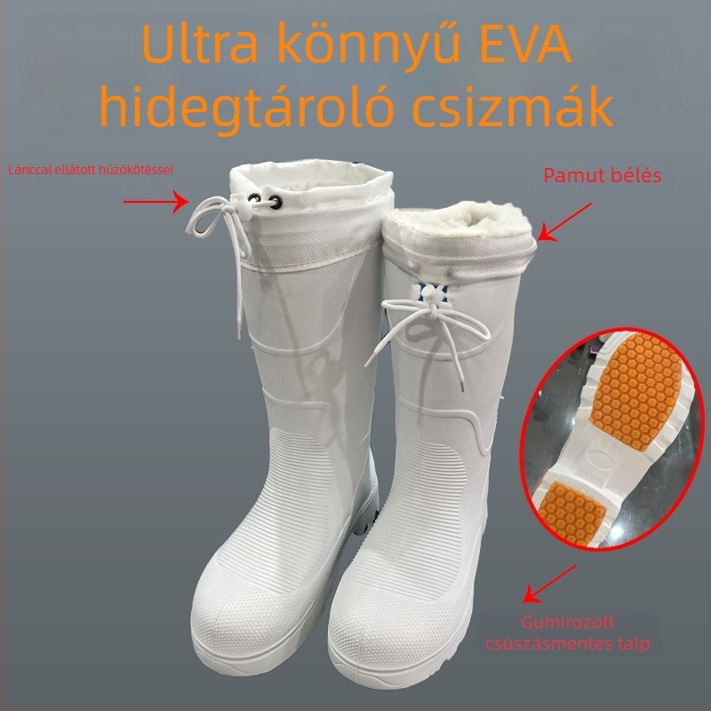 Unisex magas szárú esőcsizma, EVA felső rész, gumírozott talp, belső rövid plüss bélés