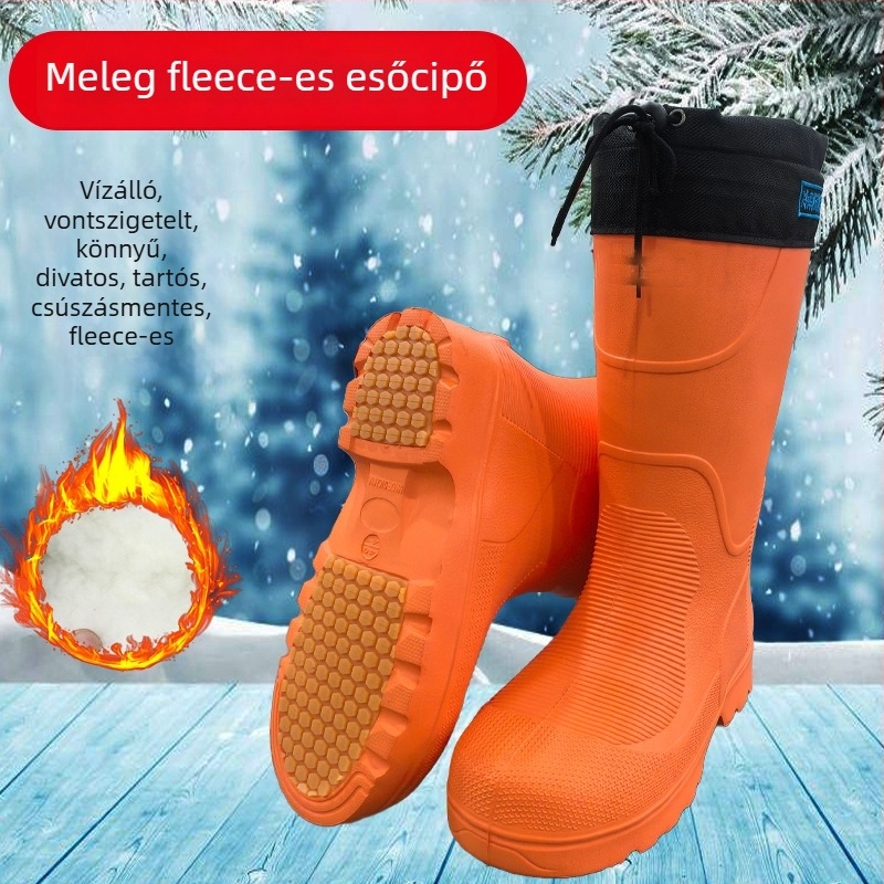 Unisex magas szárú esőcsizma, EVA felső rész, gumírozott talp, belső rövid plüss bélés