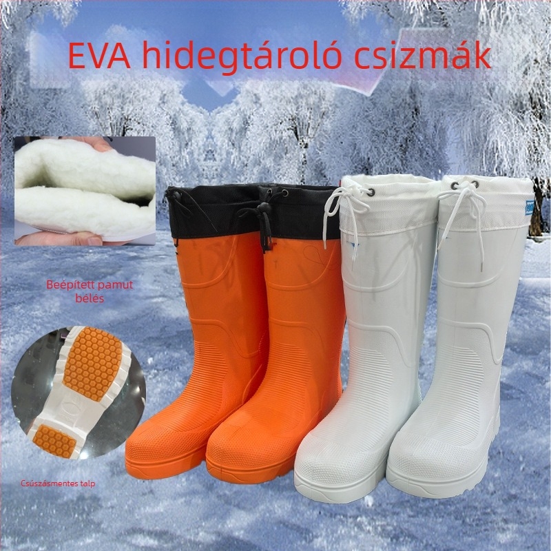 Unisex magas szárú esőcsizma, EVA felső rész, gumírozott talp, belső rövid plüss bélés