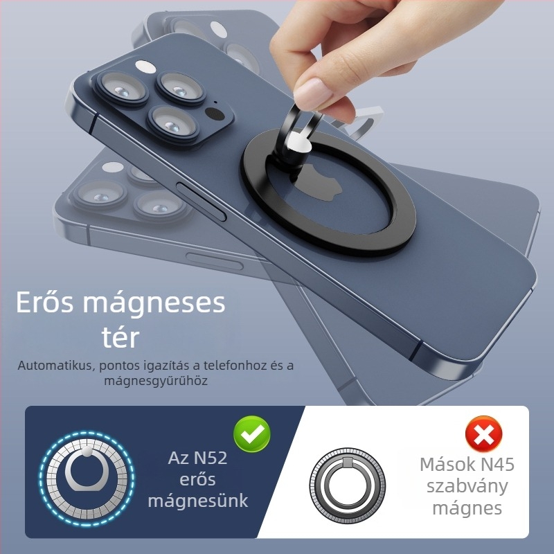 MagSafe gyűrűs tartó - ultra vékony, ötvözet, mágneses rögzítés, iPhone-kompatibilis