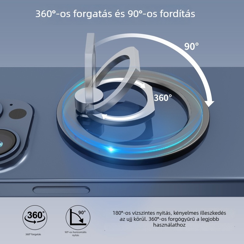MagSafe gyűrűs tartó - ultra vékony, ötvözet, mágneses rögzítés, iPhone-kompatibilis