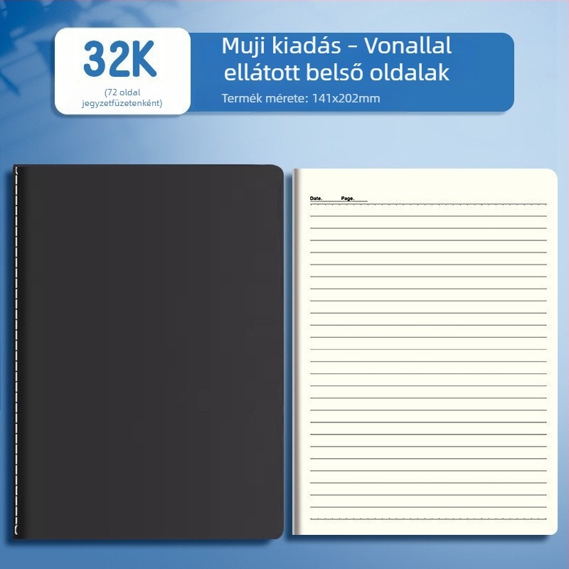 Nagy kötött notesz, üres, vonalas és rácsos oldalakkal, fehér papír, több mint 400 oldal, diákoknak és rajzoláshoz