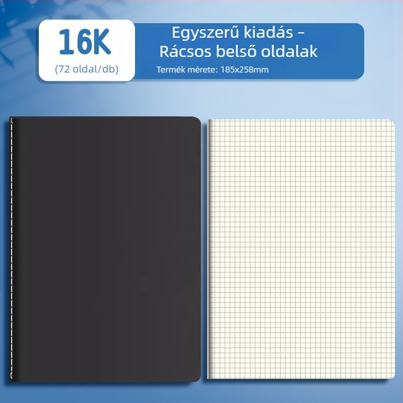 Nagy kötött notesz, üres, vonalas és rácsos oldalakkal, fehér papír, több mint 400 oldal, diákoknak és rajzoláshoz