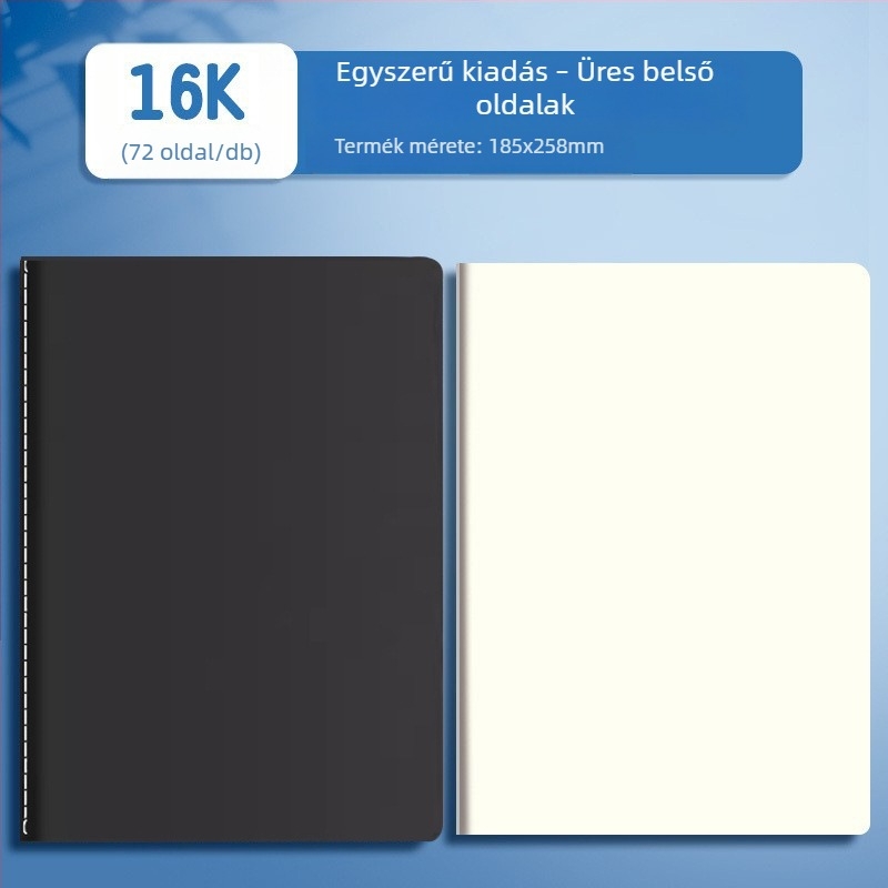 Nagy kötött notesz, üres, vonalas és rácsos oldalakkal, fehér papír, több mint 400 oldal, diákoknak és rajzoláshoz