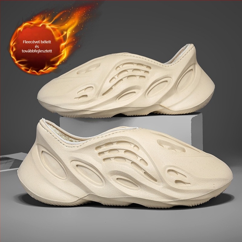 Plusz méret téli casual slip-on cipő férfiaknak, 700 lyukú perforációval, fleece bélés, EVA talp, vízálló és csúszásmentes