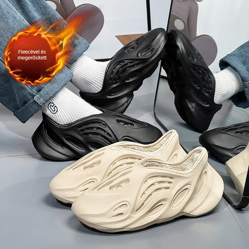 Plusz méret téli casual slip-on cipő férfiaknak, 700 lyukú perforációval, fleece bélés, EVA talp, vízálló és csúszásmentes