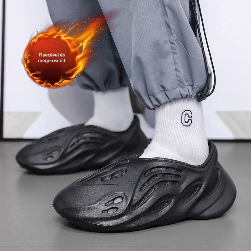 Plusz méret téli casual slip-on cipő férfiaknak, 700 lyukú perforációval, fleece bélés, EVA talp, vízálló és csúszásmentes