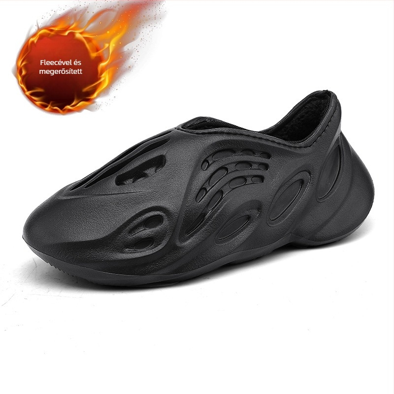 Plusz méret téli casual slip-on cipő férfiaknak, 700 lyukú perforációval, fleece bélés, EVA talp, vízálló és csúszásmentes