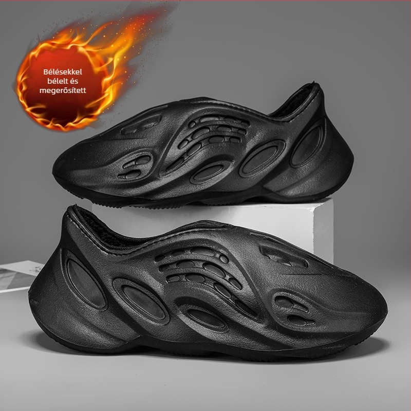 Plusz méret téli casual slip-on cipő férfiaknak, 700 lyukú perforációval, fleece bélés, EVA talp, vízálló és csúszásmentes