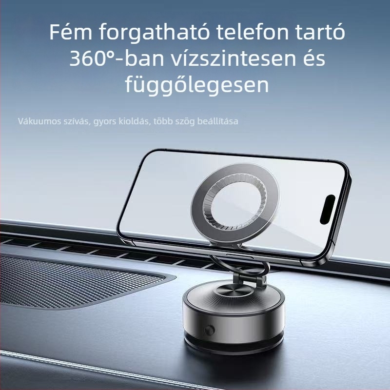 Autóshoz mágneses telefontartó vákuumos rögzítéssel – 360° forgás, összecsukható kialakítás, univerzális kompatibilitás