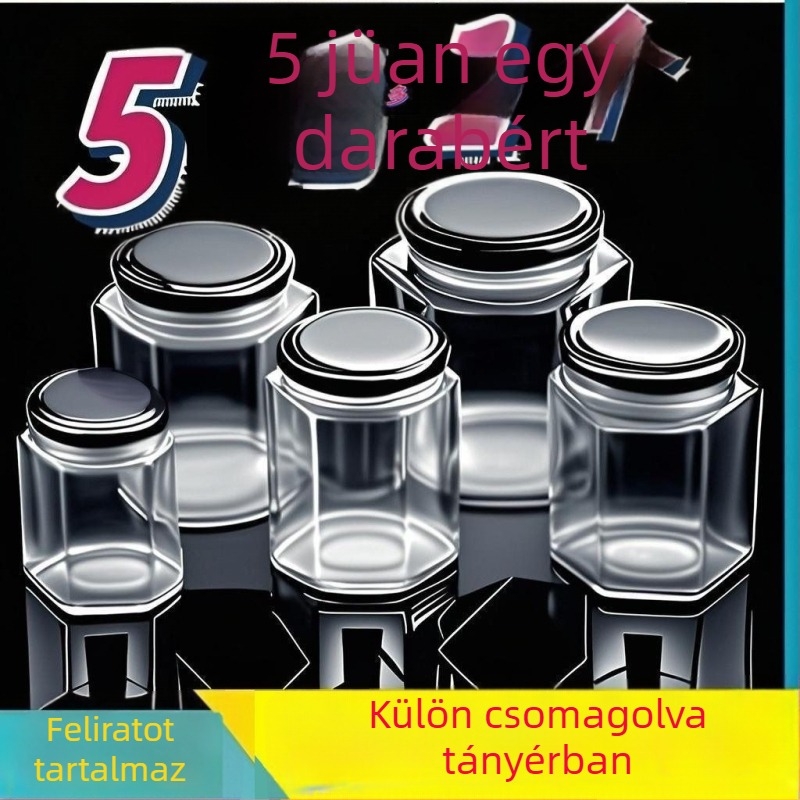 Élelmiszerbiztonságos, zárható hatszögletű üvegfedéllel, mézhez, chili szószhoz és citromlekvárhoz