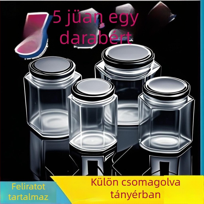 Élelmiszerbiztonságos, zárható hatszögletű üvegfedéllel, mézhez, chili szószhoz és citromlekvárhoz