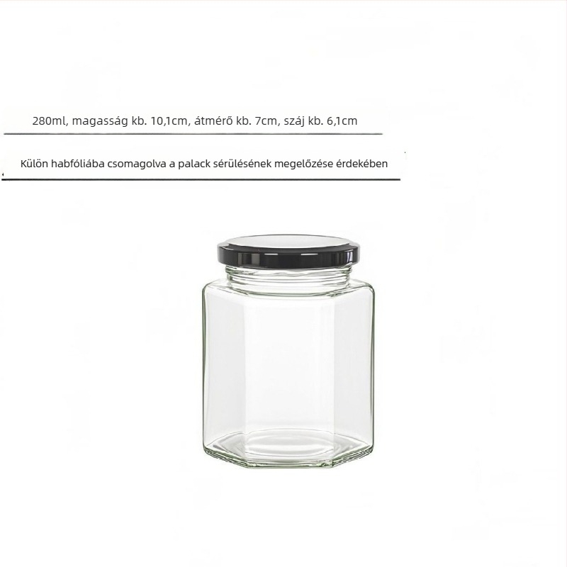 Élelmiszerbiztonságos, zárható hatszögletű üvegfedéllel, mézhez, chili szószhoz és citromlekvárhoz