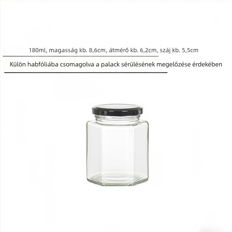 Élelmiszerbiztonságos, zárható hatszögletű üvegfedéllel, mézhez, chili szószhoz és citromlekvárhoz